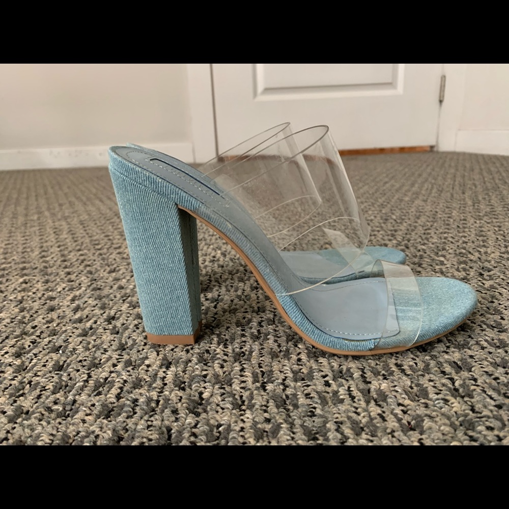 Denim Heels with Clear Straps - Size 7.5